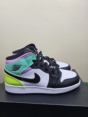 Air Jordan 1 Mid GS White Black Volt Green Glow Size 7Y 554725-175 Womens 8.5 - Image 1 of 4