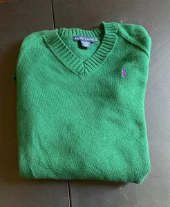 Ralph Lauren Polo Size XL Boys V Neck Dark Green Cotton Sweater - Picture 1 of 7