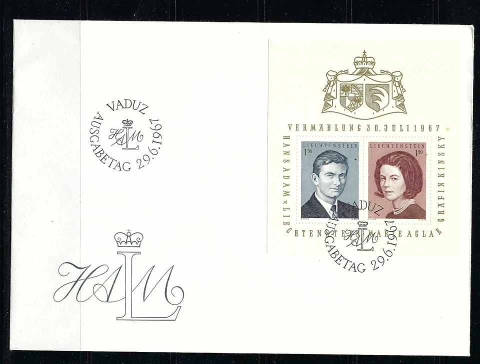 列支敦士登 1967 年 #424 纪念册封面/亚当王子婚礼 — 第 1/1 张图片