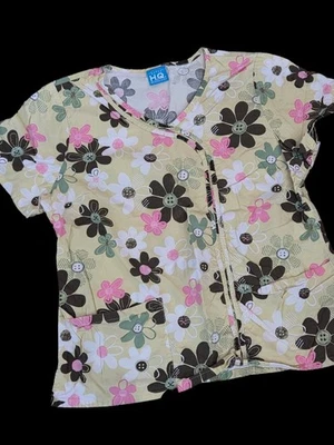*0858 medical scrub flowers with buttons XL - Image 1 of 2