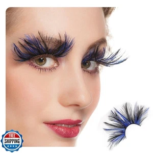 Dorisue Halloween Pestañas Doble Labio Negro con Azul Grande Pluma Extra Larga - Imagen 1 de 5