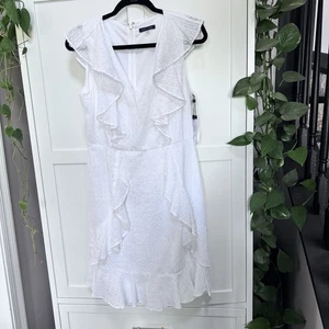 Tommy Hilfiger Kleid Gr. 8 Neu Mit Etikett Weiß Flair-Punkte Flatterärmel Rüschen - Bild 1 von 12