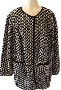 Abrigo cárdigan para mujer Talbots 2X mezcla de lana tejido negro blanco bolsillos botón a presión - Imagen 1 de 15