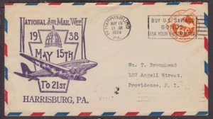 1938 National Air Mail Week, Harrisburg Pennsylvania PA with cachet airmail NAMW - Picture 1 of 1