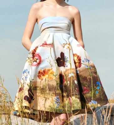 New NWT Oscar de la Renta Resort 2022 Runway Pouf Flare Floral Cocktail Dress 2 - Image 1 of 3