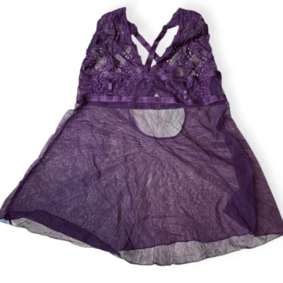 OH LA LA CHERI PARIS Women’s Dark Purple Lace Mesh Babydoll Lingerie Size XXL 2X - Image 1 of 3