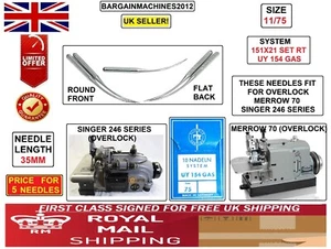 SINGER246 SERIES&MERROW 70 UY154GAS S:75/11 CURVED INDUSTRIAL SEWING MCHN NEEDLE - Picture 1 of 5