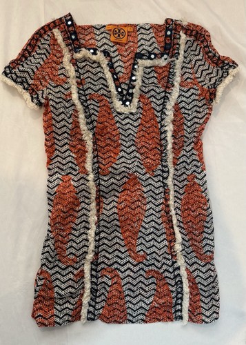 Copricostume da bagno tunica Tory Burch blu e arancione taglia 0