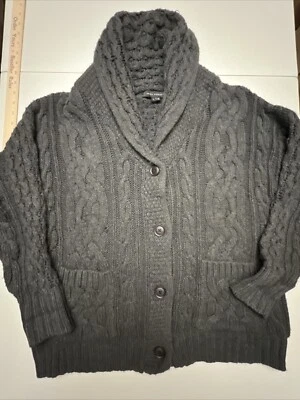 骷髅羊绒毛衣女式小号灰色绞花针织披肩领厚实 — 第 1/4 张图片