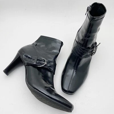 Etienne Aigner Babette Negro Imitación Cuero Tacón Botines Botín Mujer 11M Foto 1 de 4