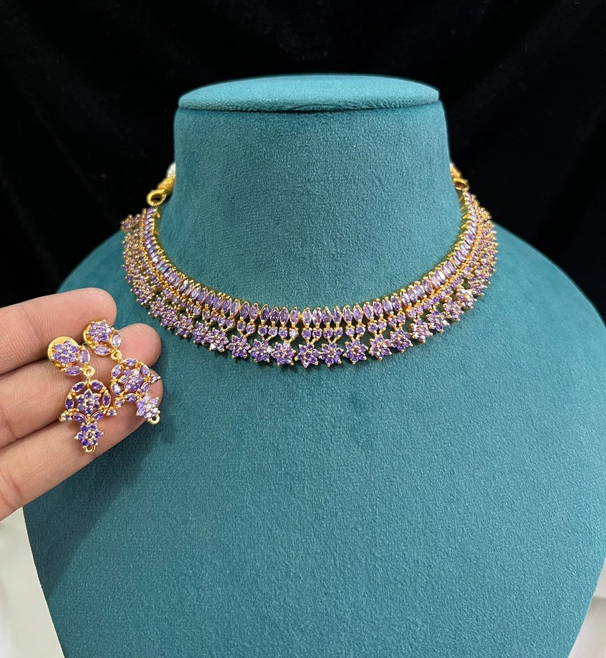 Gargantilla Kundan enchapada en oro indio collar nupcial pendientes conjunto de joyería Foto 1 de 1