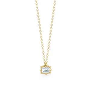 0.20ct Emerald cut Lab Grown Diamond 18k gold 6mm pendant with chain necklace - Picture 1 of 9