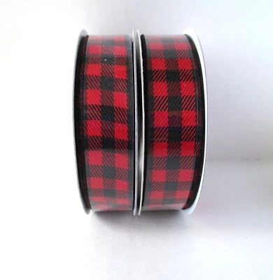 NEW (2) Celebrate it Rolls Wired Ribbon - Red Black Buffalo Plaid 7/8" X 24' - Image 1 of 4