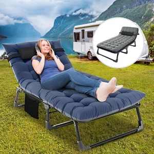 NAIZEA Outdoor Folding Patio Sleeping Bed Folding Camping Cot Lounge Chair w/Mat - Picture 1 of 18
