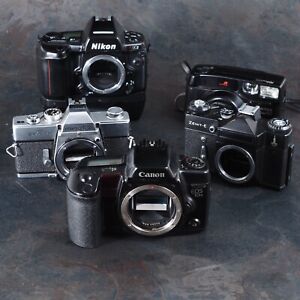 ^ [FOR PARTS] 35mm Film SLR Camera Lot - Canon/Nikon/Pentax/Zenit/Minolta