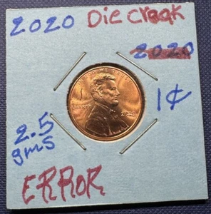 2020 1c Lincoln Error Die Cracked Shield Cent ๐๐ - Picture 1 of 5