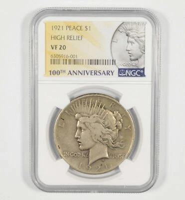 VF20 1921 Peace Silver Dollar High Relief 100th Anniversary NGC *7075 - Image 1 of 3