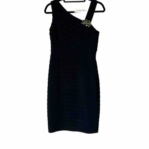 XSCAPE Jeweled Bodycon Bandage Style Pleated Cocktail Dress LBD Black size 10 - Picture 1 of 10