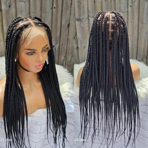 Black Full Lace Knotless Single Box braids wig . Handmade Braided Wig 32 Inch - Picture 1 of 7