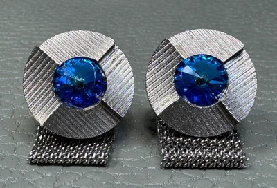 Gemelos envolventes de piedra azul facetada vintage enchapados en oro blanco Foto 1 de 3