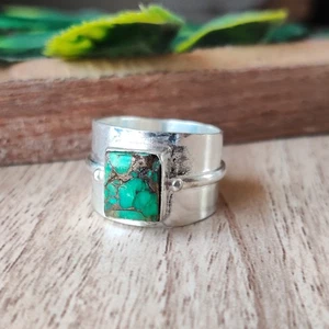 Impresionante Anillo Turquesa Cobre Verde Plata de Ley 925 Promesa Regalo Anillo PG8060 - Imagen 1 de 4