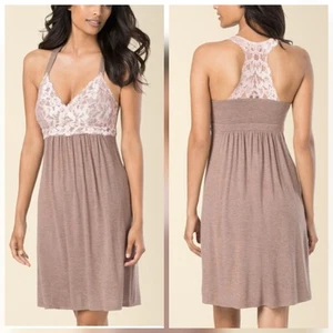 Soma Foliage FloralCool Nights Lace Back Sleep Chemise Heather Mocha Size L - Picture 1 of 17