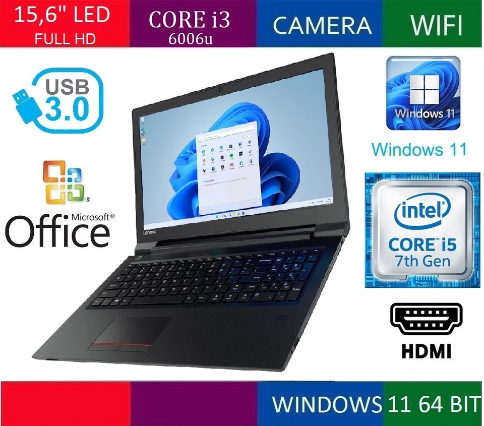 NOTEBOOK 15,6* LED FHD CORE I3 6006u RAM 8GB DDR4 SSD 256GB LENOVO PC PORTATILE - Immagine 1 di 1