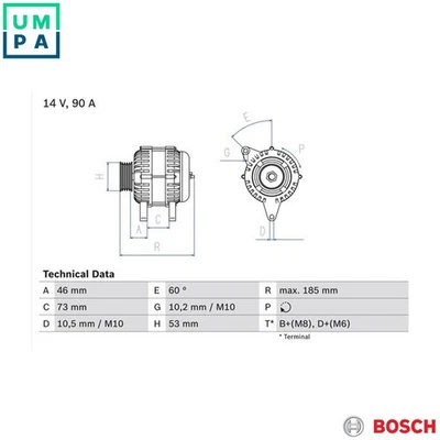 ALTERNATOR 0 986 040 380 FOR BMW 5/E34 Z3/Roadster/E36 M42B18 M43B18 1.8L 4cyl - Image 1 of 4