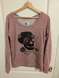 Camiseta larga Volcom Skully Head Crew para mujer SL jaspeada lavanda S - Imagen 1 de 3