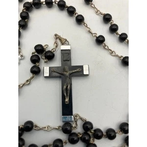 Vintage Rosenkranz silberfarbene Kette schwarze Glasperlen religiös - Bild 1 von 4