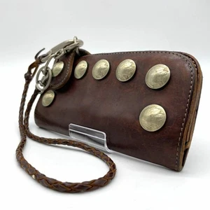 Red Moon Long Wallet Geldbörse Kette Concho Metallbeschläge Leder braun selten - Bild 1 von 10