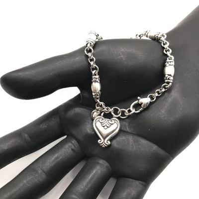 Pulsera Brighton Eslabones Corazón Dije Satinado Cepillado Placa Plata 7.5" Cottagecore Foto 1 de 4