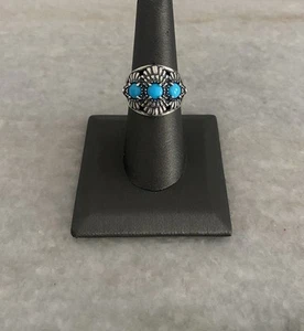 Carolyn Pollack Sterling Silver 925 Sleeping Beauty Triple Turquoise Ring 7.25 - Picture 1 of 8
