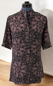 Tucker Women's Silk Floral Paisley Henley Tunic Mauve Gray Green Short Sleeve P - Picture 1 of 16