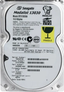 Hard Drive Seagate Medalist 13030 ST313030A 13GB 5400RPM ATA 512KB 3.5" Inch - Picture 1 of 3
