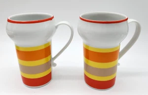 De Colección Japón Rayas Tazas Tazas Naranja Rojo Amarillo Pintado a Mano Retro MCM Juego de 2 - Imagen 1 de 11