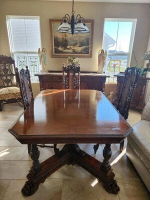 Antique Dining Room Set, Black Walnut - Image 1 of 4
