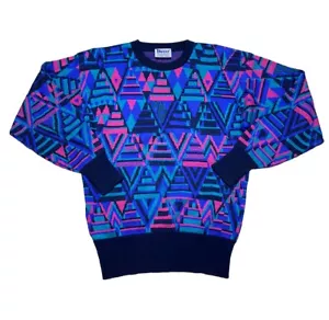 Vintage 80er Meister Pullover blau/rosa Damen klein Ski geometrisch Wollmischung - Bild 1 von 3