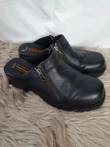 Harley Davidson Black Leather Slip-On Clogs Mules Casual Shoes Womens Size 6.5 - Picture 1 of 9