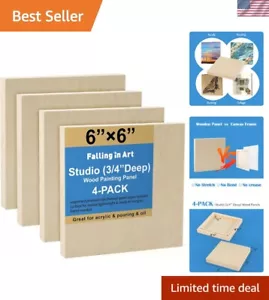 Unfinished Birch Wood Canvas Panels Kit, 4 Pack, 6x6’’ Cradle Boards for Crafts - Picture 1 of 8