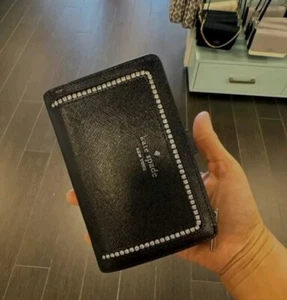 Neu mit Etikett Kate Spade KJ053 Madison Medium kompakte Geldbörse mit Doppelfaltung und Strasssteinen schwarz - Bild 1 von 2