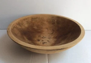 Antike Vintage primitive massive braune Holzschale geschnitzt 3 1/4” H x 11” L - Bild 1 von 12