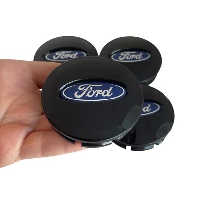 4x Ford Wheel Center Caps Blue on Black Gloss for Flex Ranger Taurus Explorer - Image 1 of 3