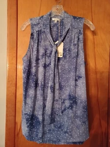 Nueva Blusa Top Jodifl Azul Pequeñas Estrellas Blancas Sin Mangas Corbata Cuello en V Talla M - Imagen 1 de 10