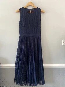 Massimo Dutti Dress Womens 10 Navy Blue Long Party Formal Lace Floaty - Picture 1 of 18
