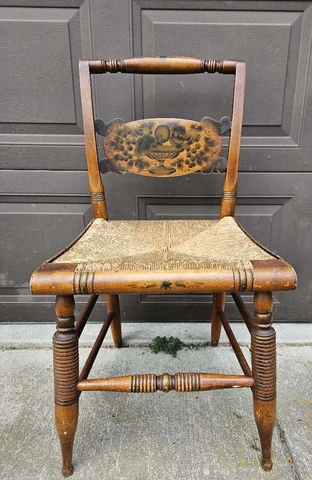 Vintage HITCHCOCK Dining Chair Harvest Gold Stenciling Rush Seat #5 Cover