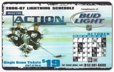 2006-07 Tampa Bay Lightning NHL Hockey Schedule !!! Bud Light - Image 1 of 2