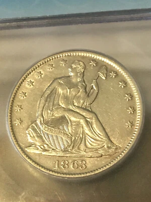 1863-S IGC  AU 53  Liberty Seated Half Dollar Nice Eye Appeal!! - Image 1 of 4