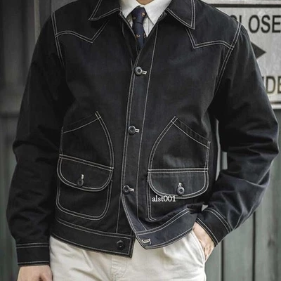 Motorcycle Jacket Men's Biker Jacket Vintage Casual Coat Work Coat Pockets Top - Image 1 of 4