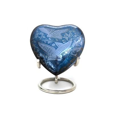 Flying Doves Blue Heart Keepsake Small Container for Funeral Ashes - Image 1 of 4